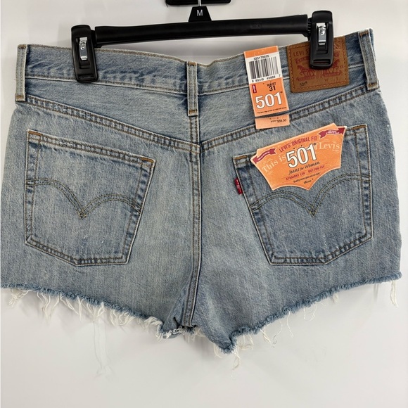 Levi's blue 501 Button Fly Cut Off Distressed summer Jean Shorts size  32 NWT - Picture 7 of 16